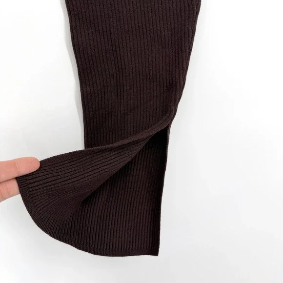 NWT Babaton Aritzia Rich Mocha Brown‎ Rib Knit Leggings Side Slits M - Picture 6 of 11